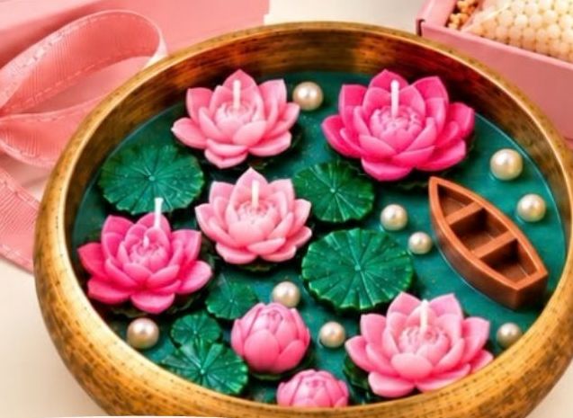 Finished Lotus Urli candle from a Creste DIY candle making kit