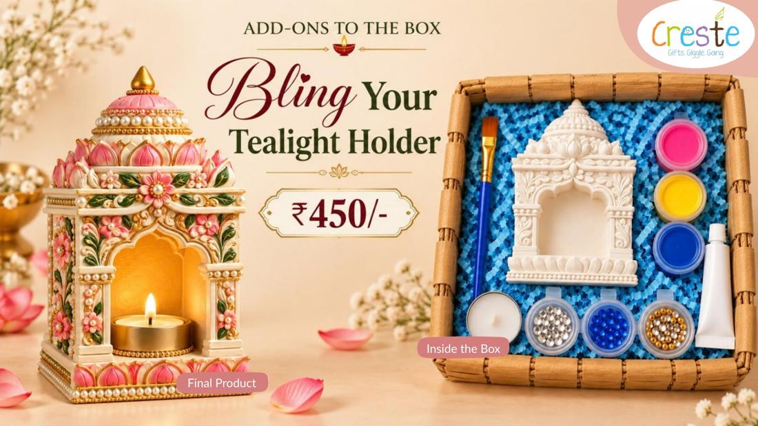 Bling Your Tealight Holder DIY painting kit with a temple-shaped holder