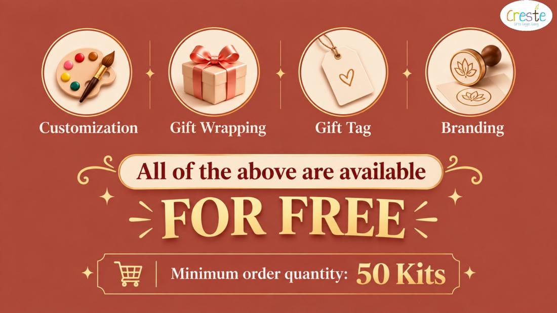 Customisation, gift wrapping, gift tag and branding are all free. Minimum order quantity: 50 kits.