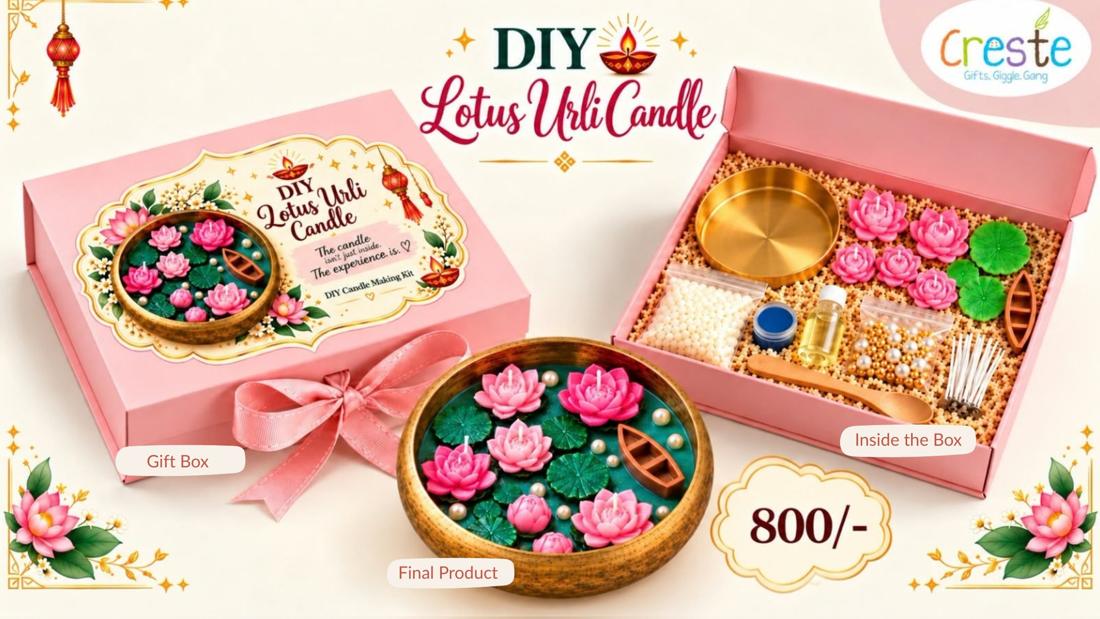 DIY Lotus Urli Candle making kit: gift box and contents